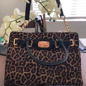 Michael Kors Black leopard print NS Saffiano Bag